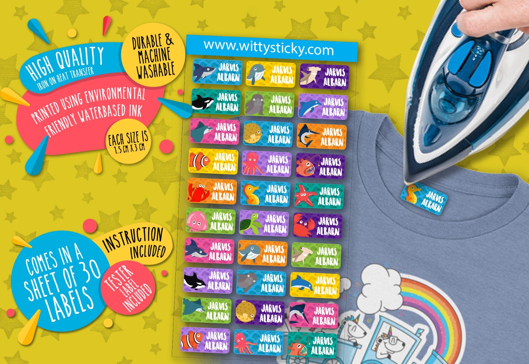 Ocean Animal On Heat Transfer Personalised Name Label-0